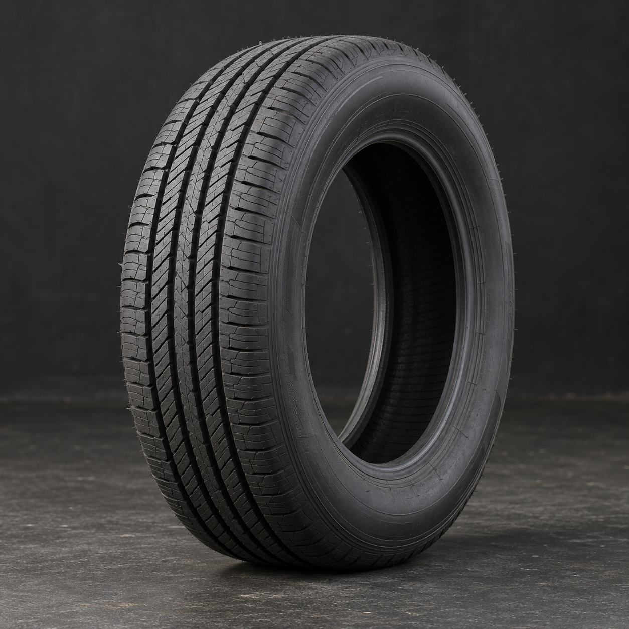 Complete realistic passenger tire, with no exposed or highlighted internal layers.